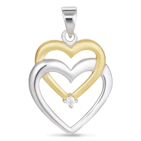 dobbelt hjerte vedhæng i forgyldt sølv og sølv