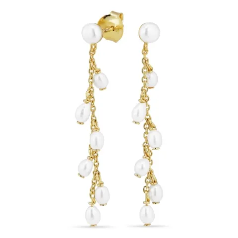 lange perle kæde øreringe i forgyldt sølv