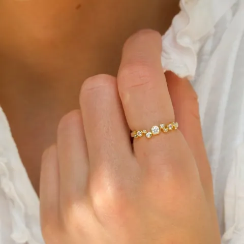 hvid zirkon ring i forgyldt sølv