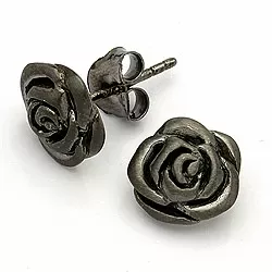 Rose øreringe i sort rhodineret sølv