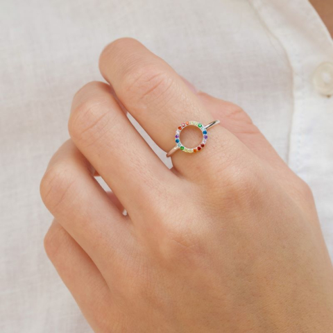 multifarvet zirkon ring i sølv