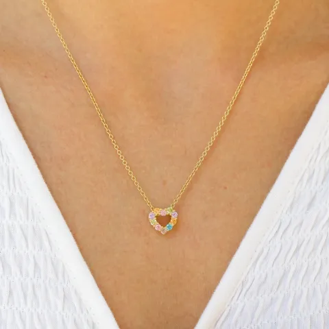 hjerte multifarvet zirkon vedhæng i forgyldt sølv