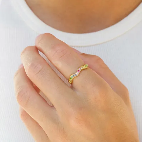 multifarvet zirkon ring i forgyldt sølv