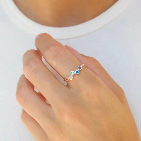 multifarvet zirkon ring i sølv - Bubbly Twist
