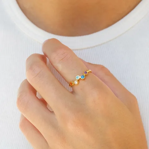 multifarvet zirkon ring i forgyldt sølv - Bubbly Twist