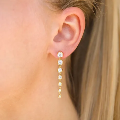 lange zirkon øreringe i forgyldt sølv - Bubbly Sparkle