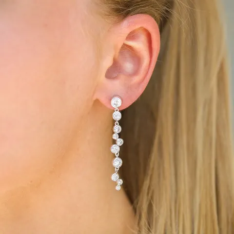 lange zirkon øreringe i sølv - Bubbly Sparkle