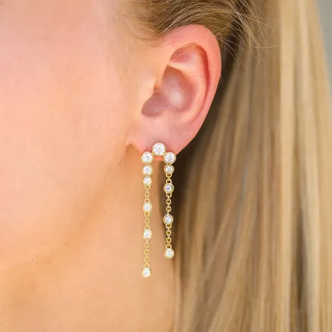 lange zirkon øreringe i forgyldt sølv - Bubbly Sparkle