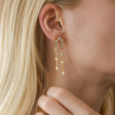 lange zirkon øreringe i forgyldt sølv - Bubbly Sparkle