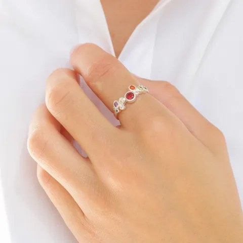 multifarvet zirkon ring i sølv - Bubbly Twist