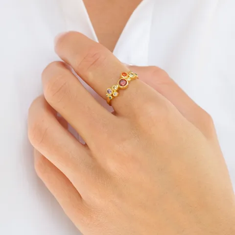 multifarvet zirkon ring i forgyldt sølv - Bubbly Twist