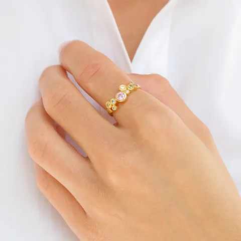 multifarvet zirkon ring i forgyldt sølv - Bubbly Twist