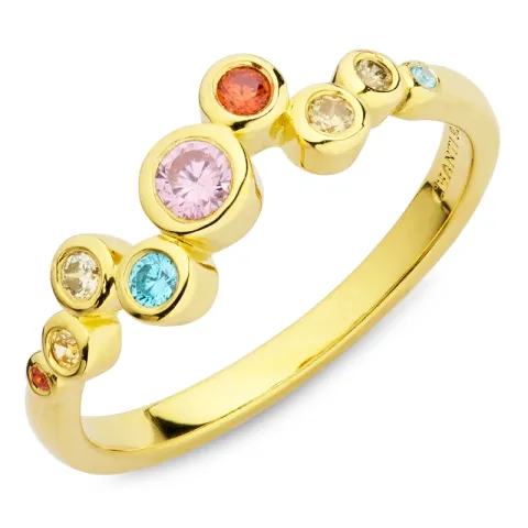 multifarvet zirkon ring i forgyldt sølv - Bubbly Twist