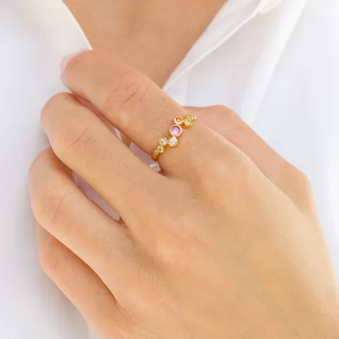 multifarvet zirkon ring i forgyldt sølv - Bubbly Twist
