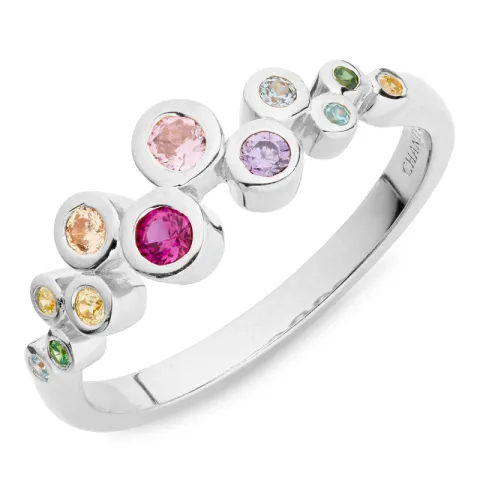 multifarvet zirkon ring i sølv - Bubbly Twist