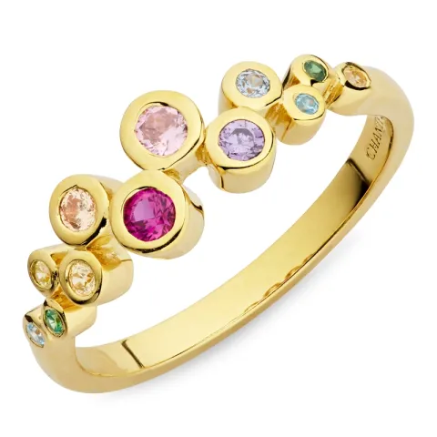 multifarvet zirkon ring i forgyldt sølv - Bubbly Twist