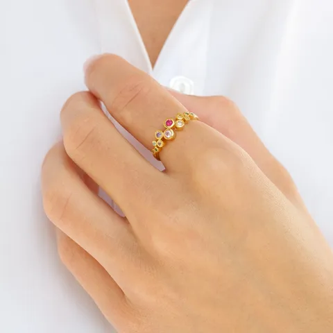 multifarvet zirkon ring i forgyldt sølv - Bubbly Twist