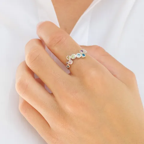 multifarvet zirkon ring i sølv - Bubbly Twist