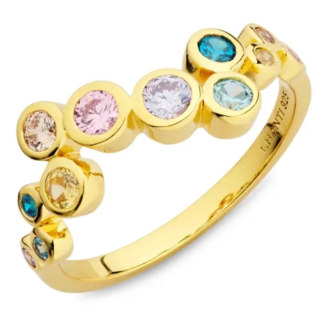 multifarvet zirkon ring i forgyldt sølv - Bubbly Twist