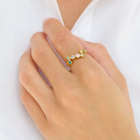 multifarvet zirkon ring i forgyldt sølv - Bubbly Twist