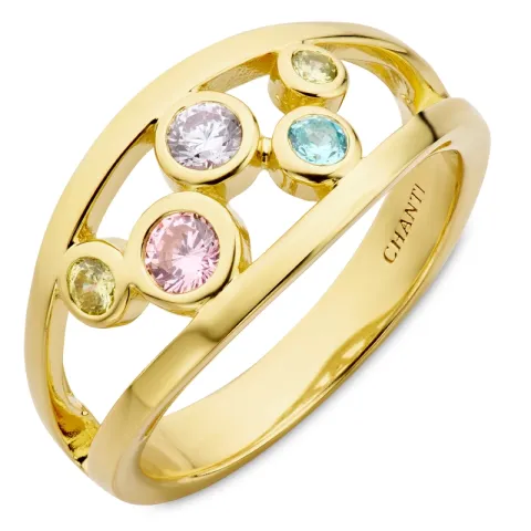 multifarvet zirkon ring i forgyldt sølv - Bubbly Twist
