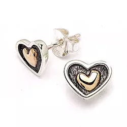hjerte øreringe i sølv med 8 karat guld