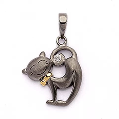 Katte zirkon vedhæng i sort rhodineret sølv og forgyldt sølv