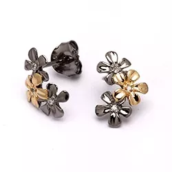 Dark Harmony blomster øreringe i sort rhodineret sølv med forgyldt sølv