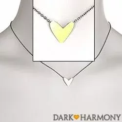 Hjerte halskæde i sort rhodineret sølv med hjertevedhæng i forgyldt sølv
