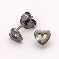 Hjerte øreringe i sort rhodineret sølv