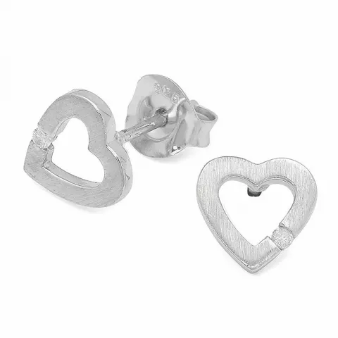 Hjerte øreringe i sølv med diamanter 