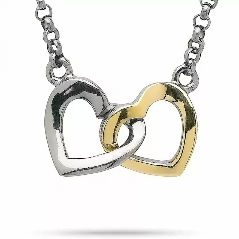 Enkel hjerte halskæde i sort rhodineret sølv med hjertevedhæng i Forgyldt og rhodineret sølv