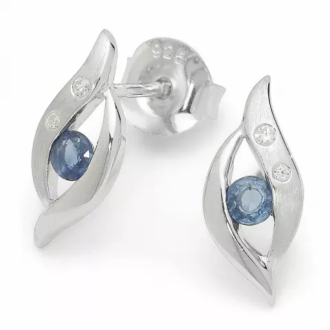 abstrakt blå safir ørestik i sølv