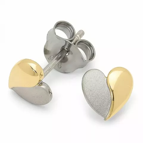 hjerte øreringe i sort rhodineret sølv med forgyldt sølv