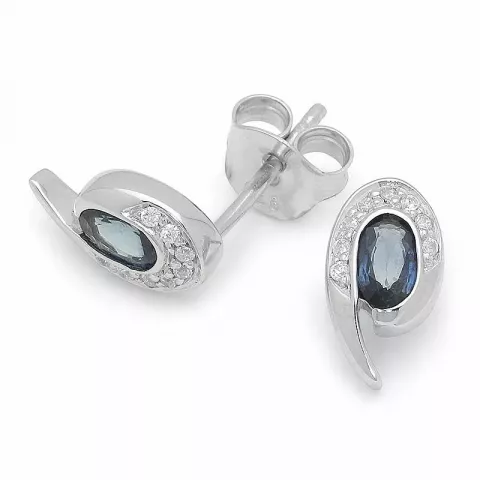 ovale blå safir øreringe i sølv