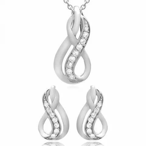 Infinity sæt med øreringe og halskæde i sølv hvid zirkon