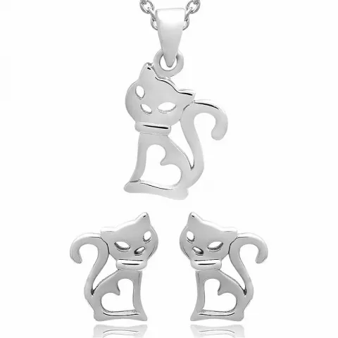 Kat sæt med øreringe og halskæde i sølv