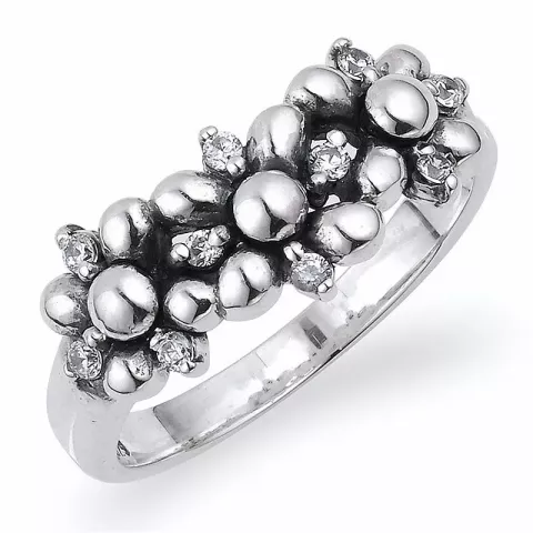 Elegant blomster zirkon ring i sølv