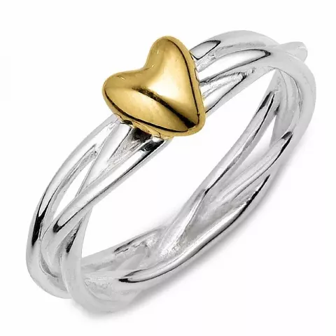 hjerte ring i sølv med forgyldt sølv