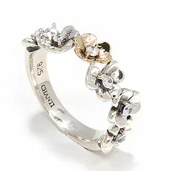 blomster ring i oxideret sterlingsølv med 8 karat guld