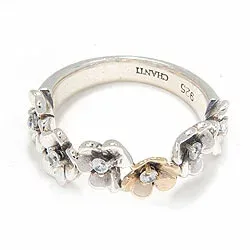 blomster ring i oxideret sterlingsølv med 8 karat guld