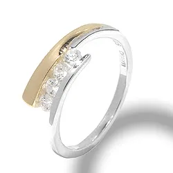 zirkon ring i sølv med 8 karat guld