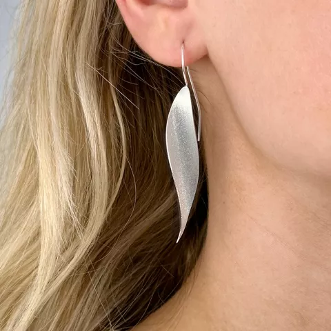 lange blad øreringe i sølv