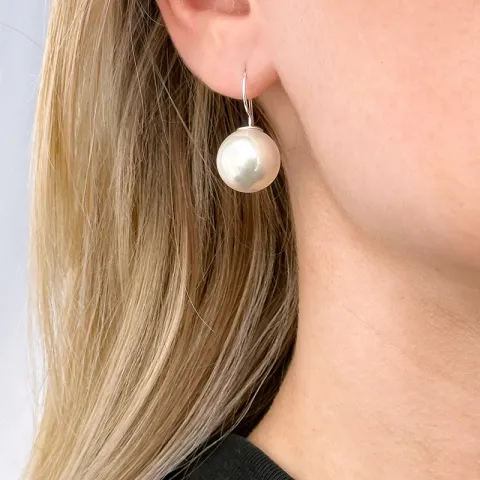 14 mm perle øreringe i sølv
