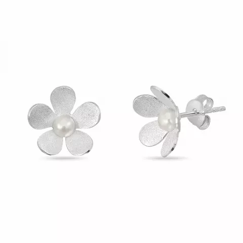 blomster perle ørestikker i sølv