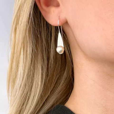 lange perle øreringe i sølv