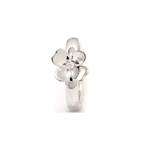 Blomster hvid zirkon ring i sølv