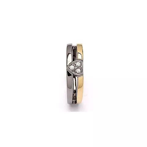 hjerte hvid zirkon ring i sort rhodineret sølv med forgyldt sølv
