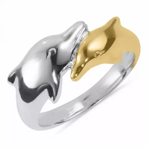 delfin ring i sølv med 8 karat guld