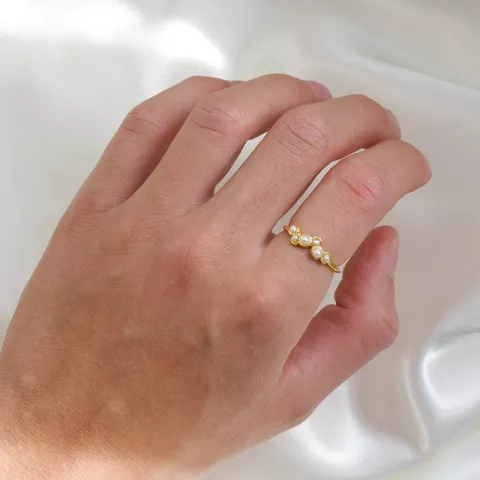 perle ring i forgyldt sølv